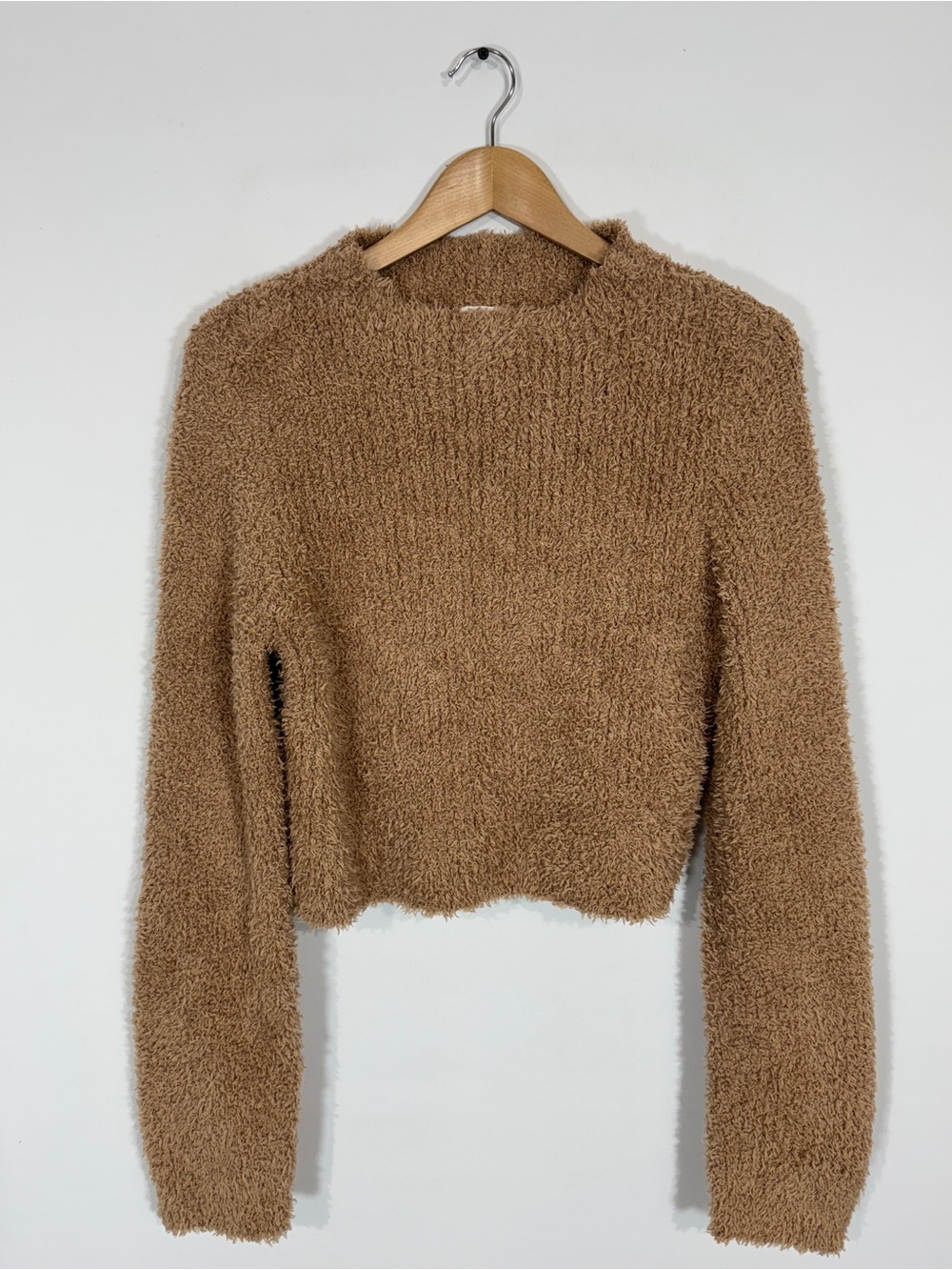 WSW11 {aerie} "Marshmallow Top" Brown Mock Neck Fuzzy Cozy Teddy Sweater